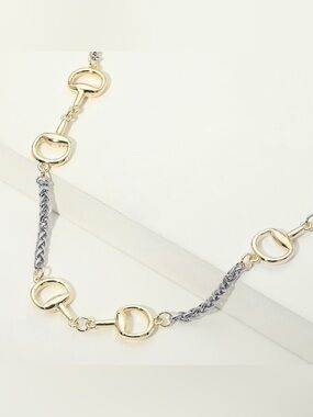 14K Gold Plated Two Tone Horsebit Link Necklace